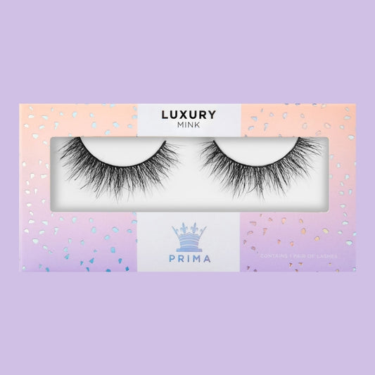 Close-up of PrimaLash #Shook luxury mink lashes – wispy, layered strip lash with soft volume, styled to resemble classic lash extensions.