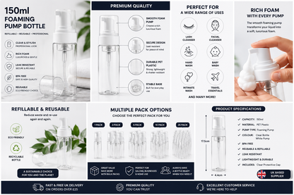 Multipack clear 150ml refillable foaming pump bottles