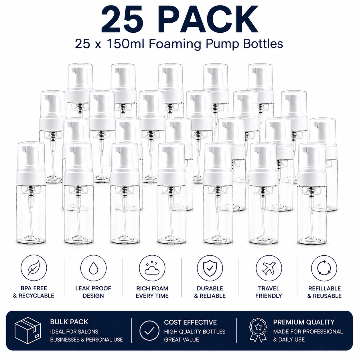 Professional 150ml Foaming Pump Bottles – UK Supplier & Wholesale Available 1,3,5,10,25 packs available