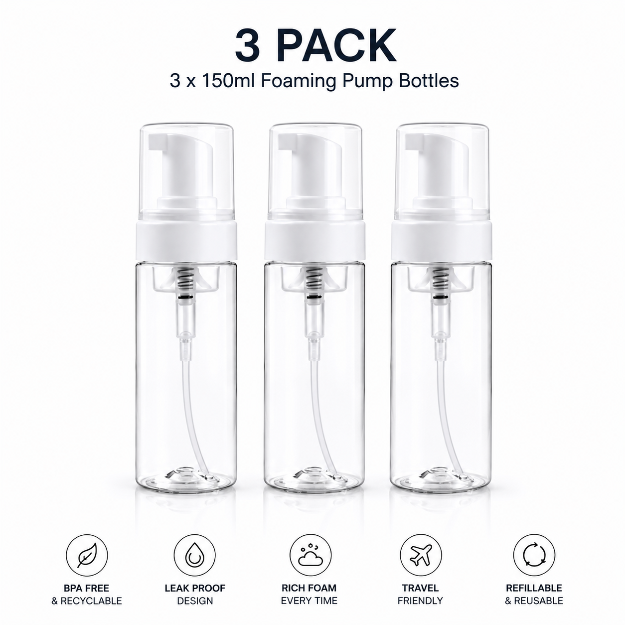 Professional 150ml Foaming Pump Bottles – UK Supplier & Wholesale Available 1,3,5,10,25 packs available