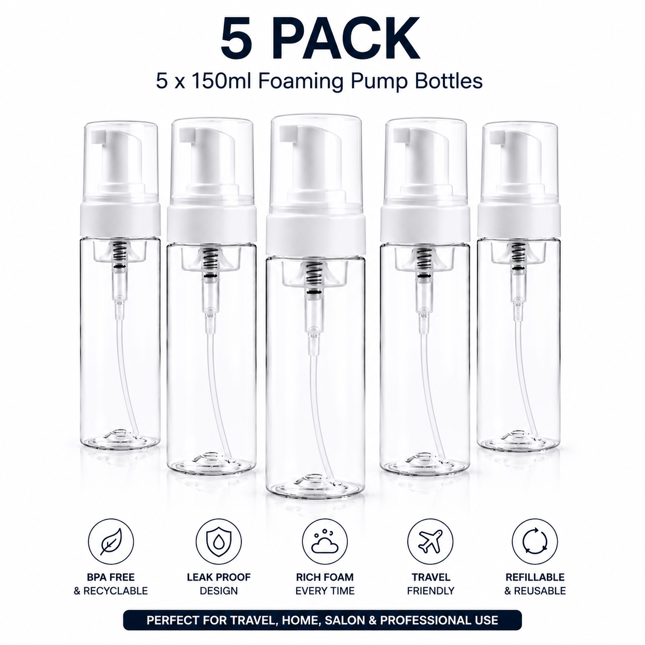 Professional 150ml Foaming Pump Bottles – UK Supplier & Wholesale Available 1,3,5,10,25 packs available