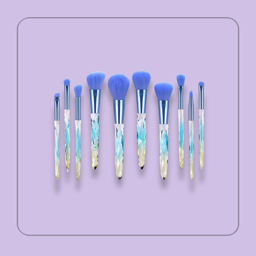 Electric Blue - Crystalized 10 MakeUp Brush Set (In a Makeup Bag)