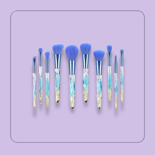 Electric Blue - Crystalized 10 MakeUp Brush Set (In a Makeup Bag)