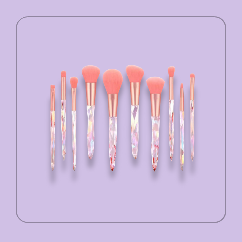 Coral - Crystalized 10 MakeUp Brush Set (In a Makeup Bag)