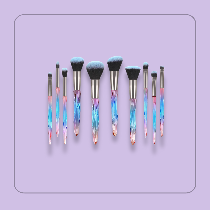 RAINBOW - Crystalized 10 MakeUp Brush Set (In a Makeup Bag)