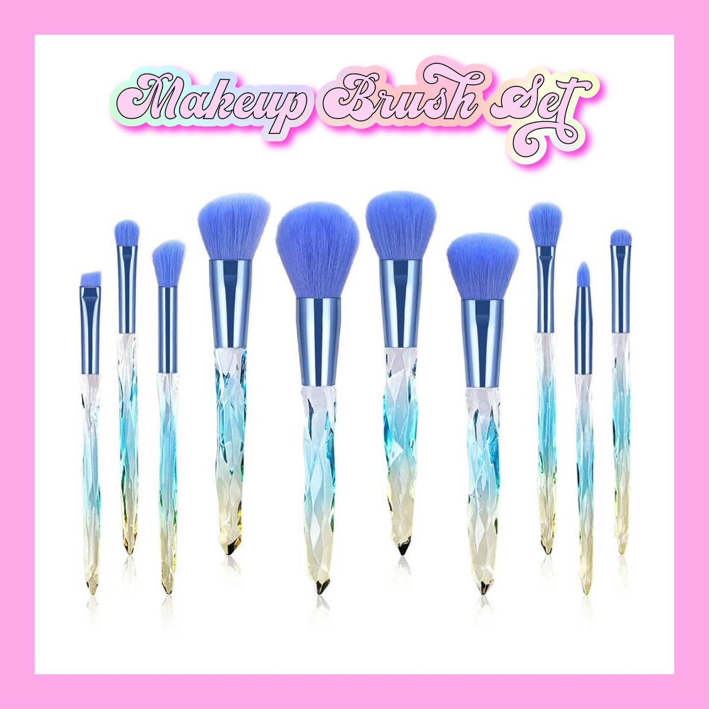 Electric Blue - Crystalized 10 MakeUp Brush Set (In a Makeup Bag)