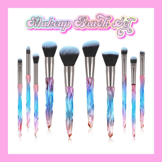 RAINBOW - Crystalized 10 MakeUp Brush Set (In a Makeup Bag)